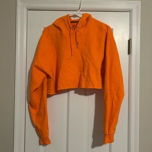 Fruit of the Loom Orange Long Sleeve Oversized Cropped Hoodie